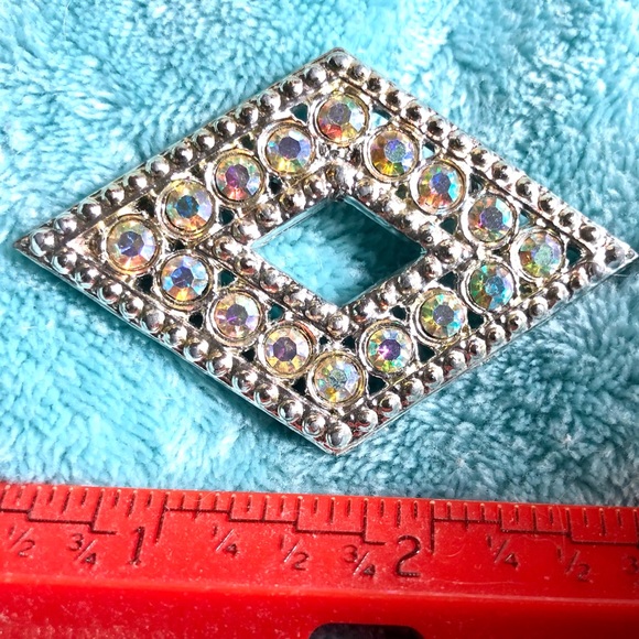 Vintage Diamond Shaped AB Rhinestone Crystal Brooch - Picture 2 of 7